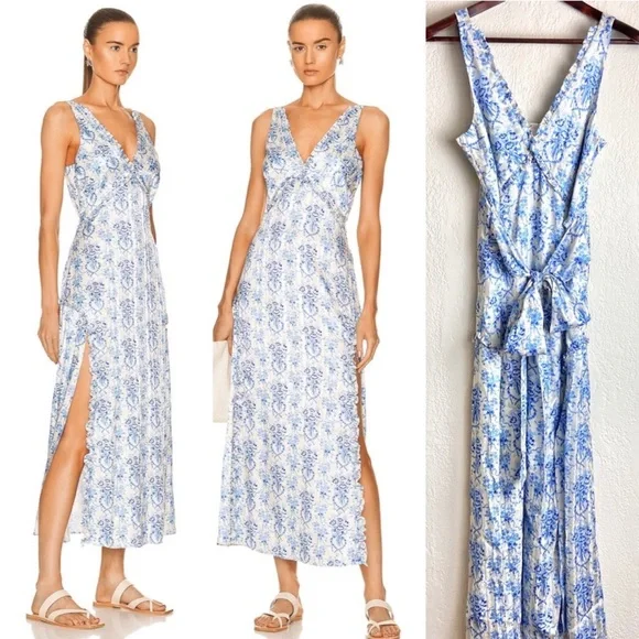 Loveshackfancy kendall satin printed midi dress - Picture 1 of 8